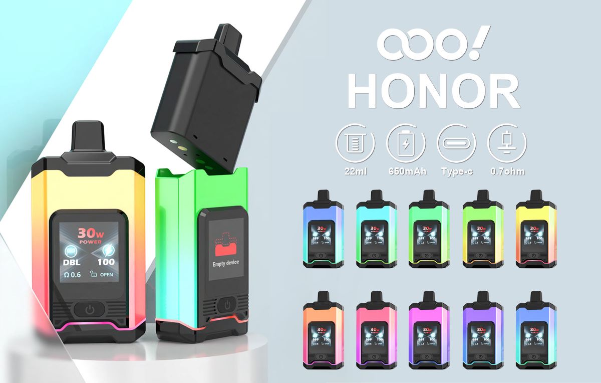 HONOR 24000 Puffs Refillable POD 22ml Disposable Vape with LED Display Screen and Adjustable Airflow ISK OOO!