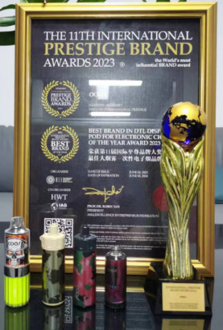 OOO! Won the Best Brand in DTL Disposable POD for Electronic Cigarette of the Year Award on the 11th International Prestige Brand Awards 2023